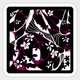 Maximalist Floral Neuro Art - Black White Magenta Sticker